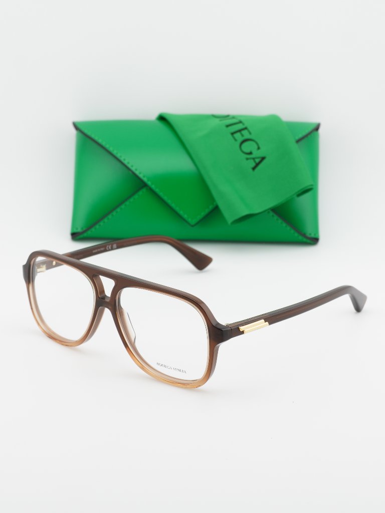 Bottega Veneta Bv1417o 004 Square Eyeglasses Shiny Brown To Crystal Gradient